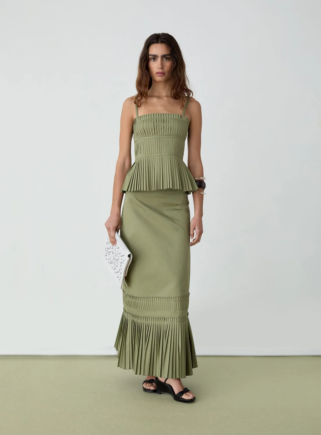 Laagam Kjol Leah Khaki Midi