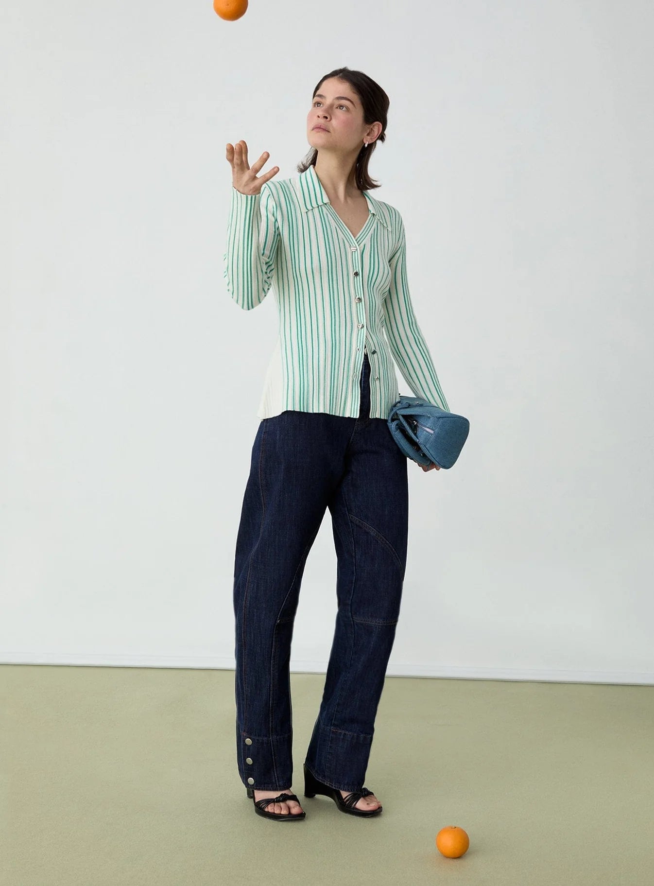 Laagam Topp Giulia Green Striped Knitted