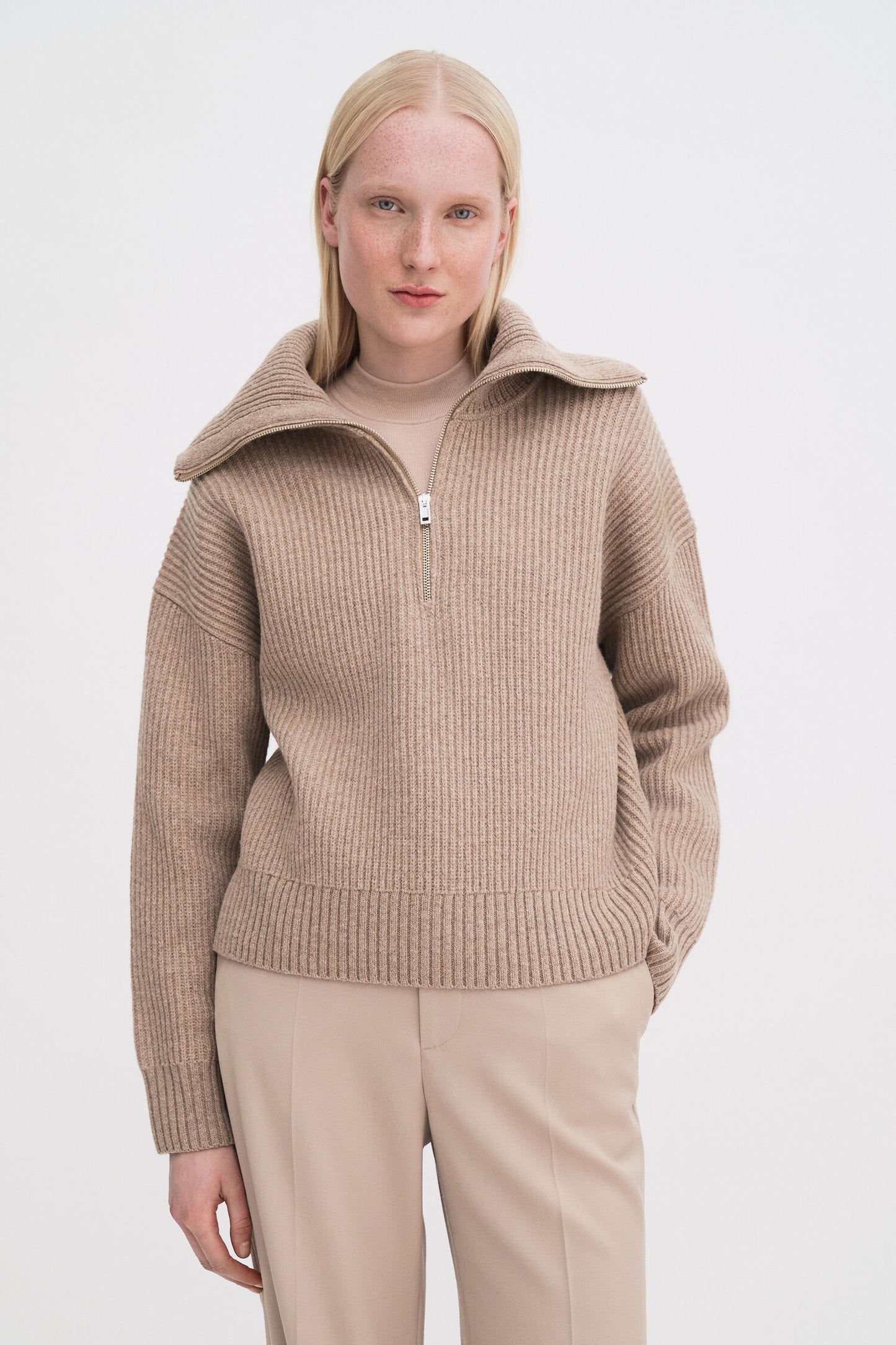 Filippa K Tröja Ribbed Wool Half Zip