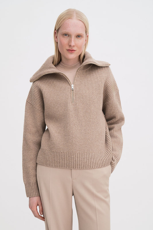 Filippa K Tröja Ribbed Wool Half Zip
