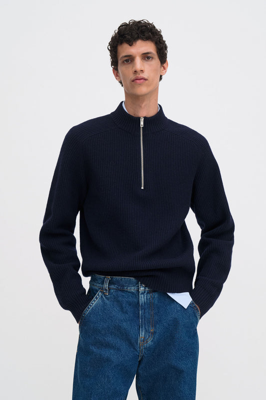 Filippa K Tröja Ribbed Wool Half Zip