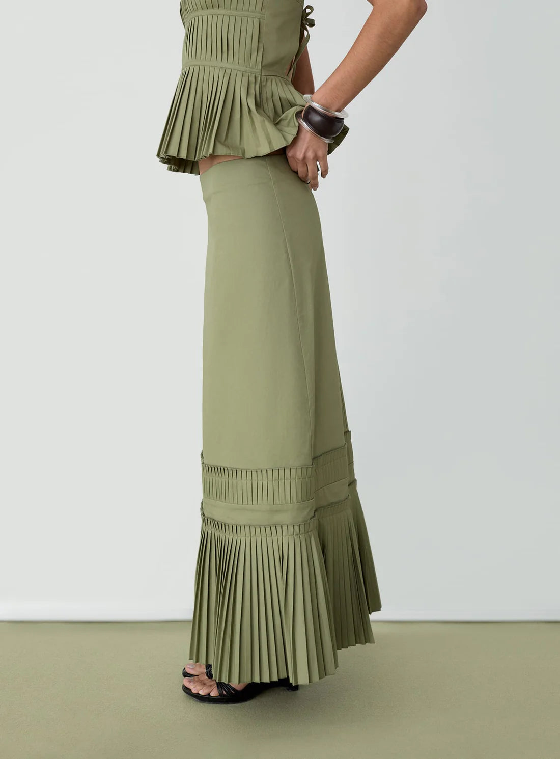 Laagam Kjol Leah Khaki Midi