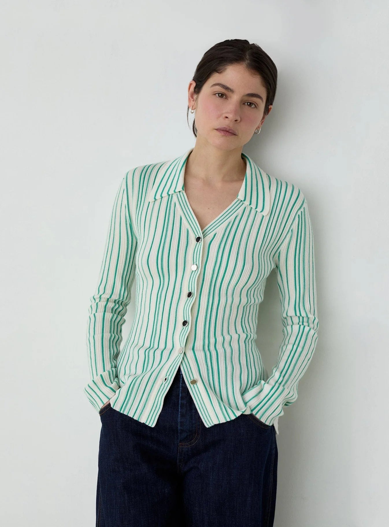 Laagam Topp Giulia Green Striped Knitted