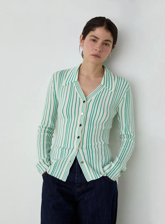 Laagam Topp Giulia Green Striped Knitted