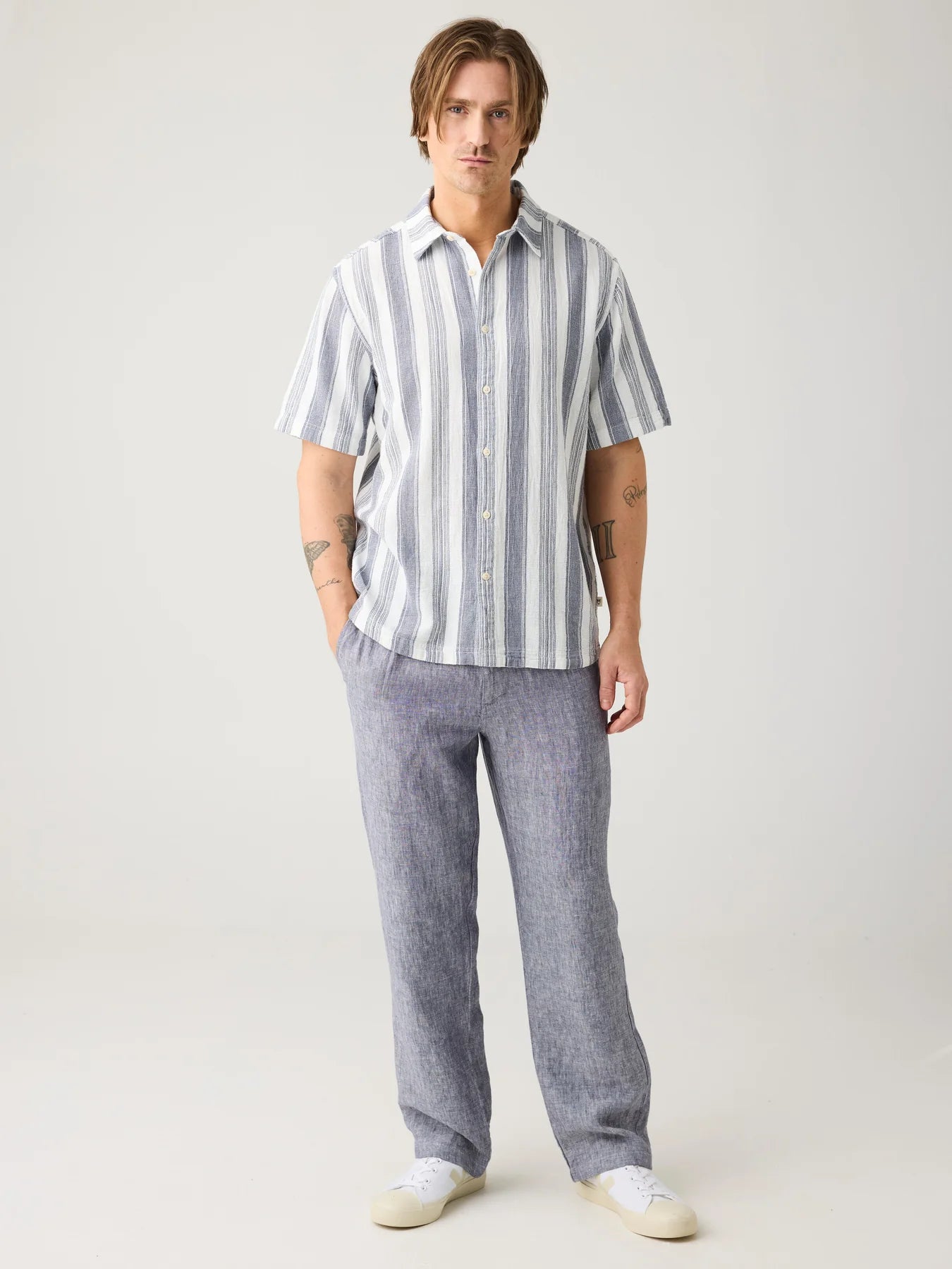 Knowledge Cotton Apparel Skjorta Organic Cotton Striped
